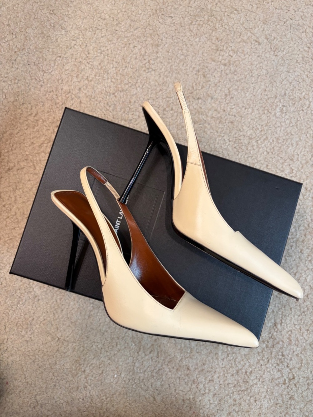 Saint Laurent YSL Paloma Cream High Heel Sandals, Slingback - Picture 6 of 13